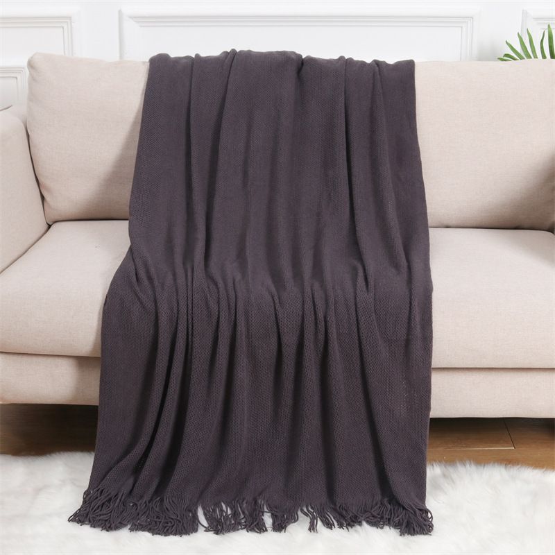 Nordic style knitted solid color straight leisure sofa decorative cover blanket_voghion.com