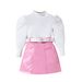 Mother & Kids Children's Clothing For Small And Medium Sized Girls, New Autumn Suits, Puff Sleeve Tops + Pu Leather Skirts + Belts, Three Piece Suits_voghion.com