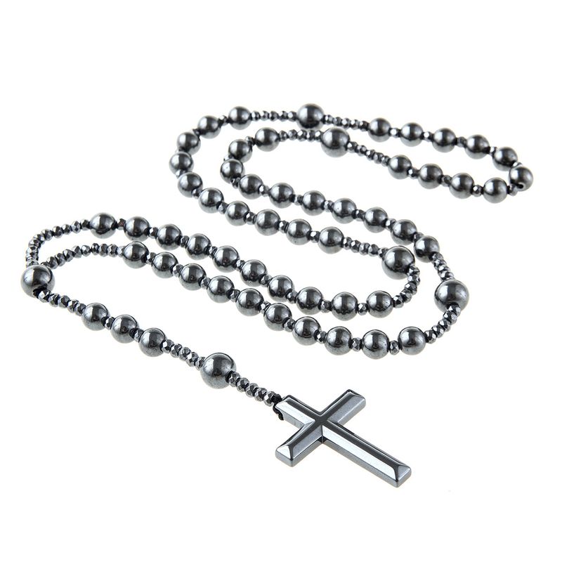 Natural Bright Black Pendant Cross Men And Women Necklace_voghion.com