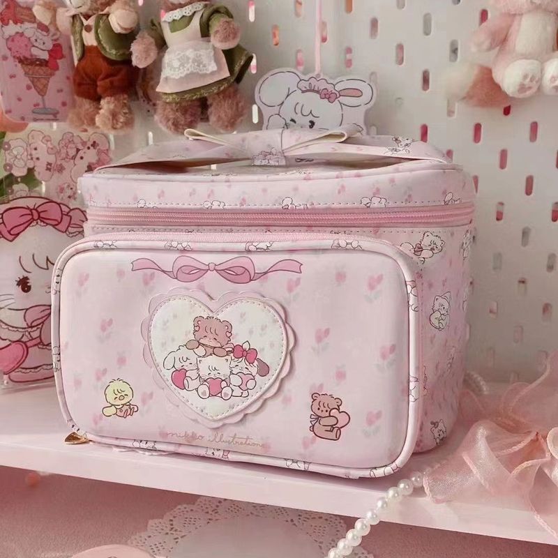 Girl Pink 2024 New Makeup Storage Bag Large Capacity Cute Small Animal Square Handbag_voghion.com