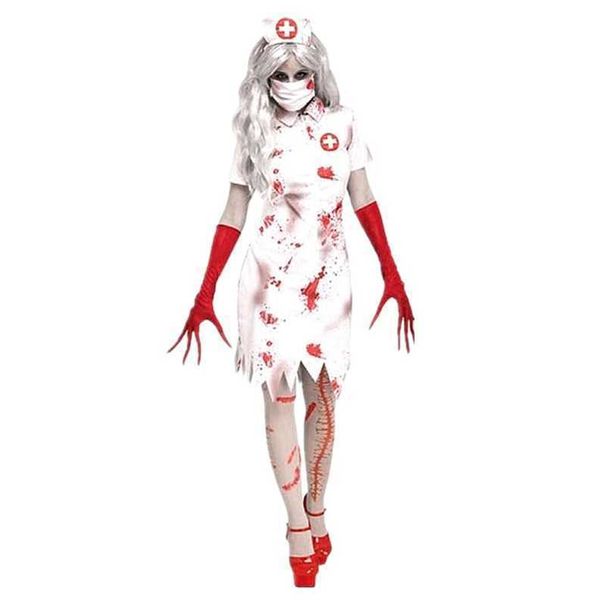 Halloween Party Cosplay Kostüm Bühnenleistung Uniform Versuchung Weiß Blutige Horror Krankenschwester_voghion.com