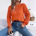 Elegant Hollow-Out Lantern Sleeve Sweater - Cozy Fall & Winter Pullover For Women, Soft Acrylic Knit, Casual Round Neck Top (Beige, White, Orange)_voghion.com