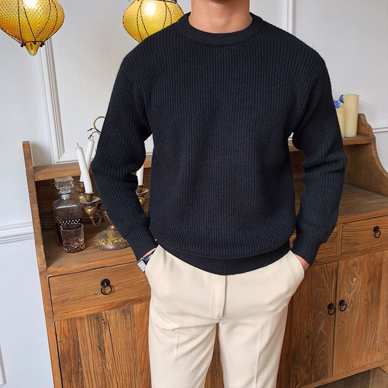 Herrenbekleidung Langarm Casual Sweater Britischer Rundhalspullover Strickpullover mit Bodenbildung Trend_voghion.com