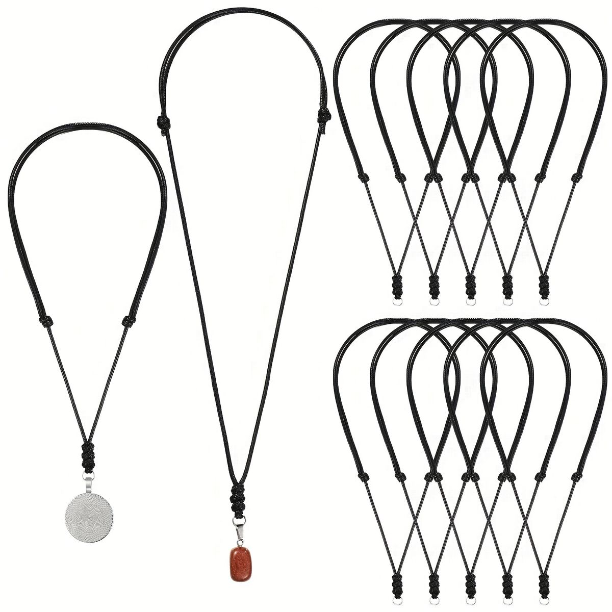 12 Pieces Of Men's Rope Necklace Vintage Necklace Rope Adjustable Double Knot Handmade Craft Men's Neck Chain With Metal Ring For Hanging Pendant_voghion.com