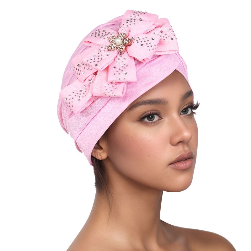 Muslim headscarf Traditional Muslim black pullover watermelon hat with drill large flower casual cap_voghion.com