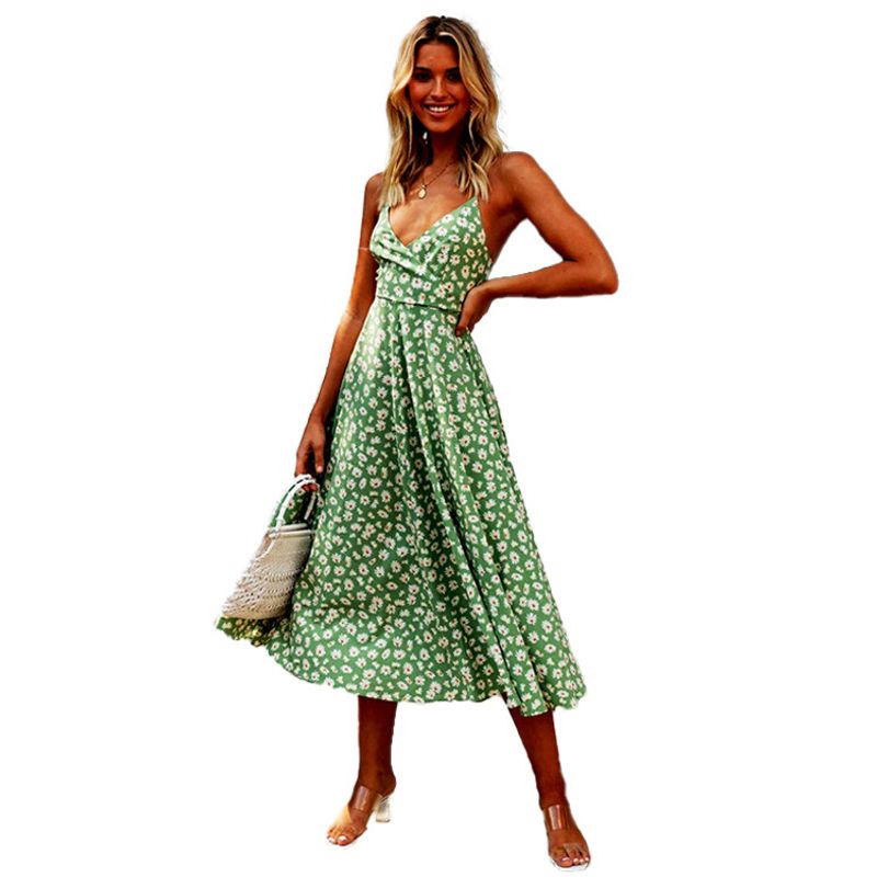 Bohemian Sexy Sling Print Beach Dress Women_voghion.com