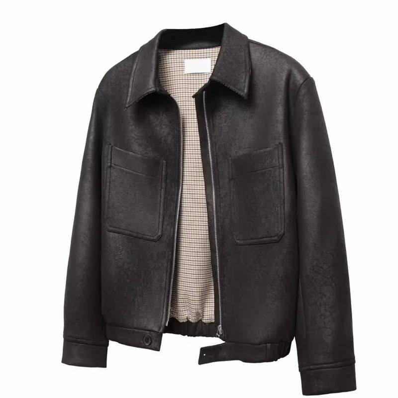 Herrenbekleidung Frost Crack Houndstooth Futter PU Leder Jagd Motorrad Lederjacke Cleanfit Kurze Weite Jacke Für Männer Und Frauen_voghion.com