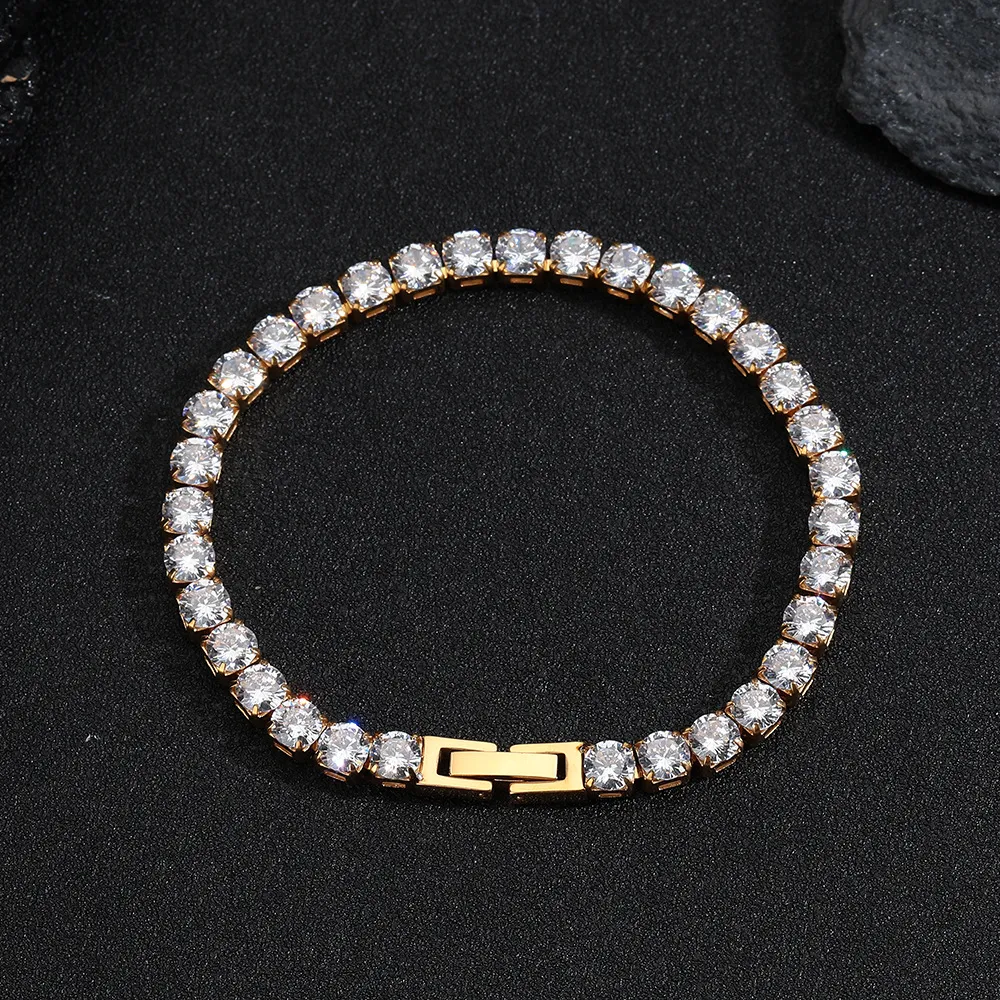 Bracelet de tennis Hip Hop en acier titane et diamants, anti-décoloration, rangée unique, entièrement en diamants, zircon AAA, pour hommes et femmes, même style, bijoux tendance pour la main_voghion.com