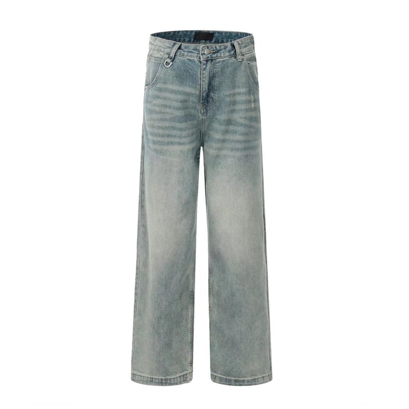 Herrenbekleidung Retro Washed Denim Wischhose für Männer und Frauen Trendy Brand Loose Couple Casual Vielseitige Gerade Hose mit weitem Bein_voghion.com