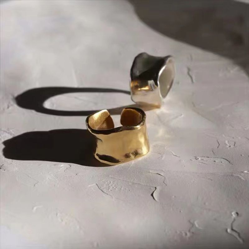 Anello a coda per indice, stile giapponese Matsumoto Ena, irregolare, aperto, placcato oro, superficie larga e liscia_voghion.com