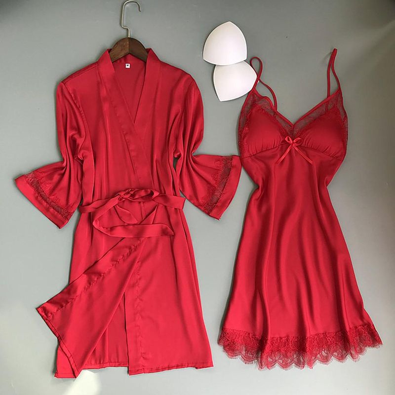 New Satin Silk Pajamas  Nightdress Women  Robes Underwear Sleepwear Lingerie_voghion.com