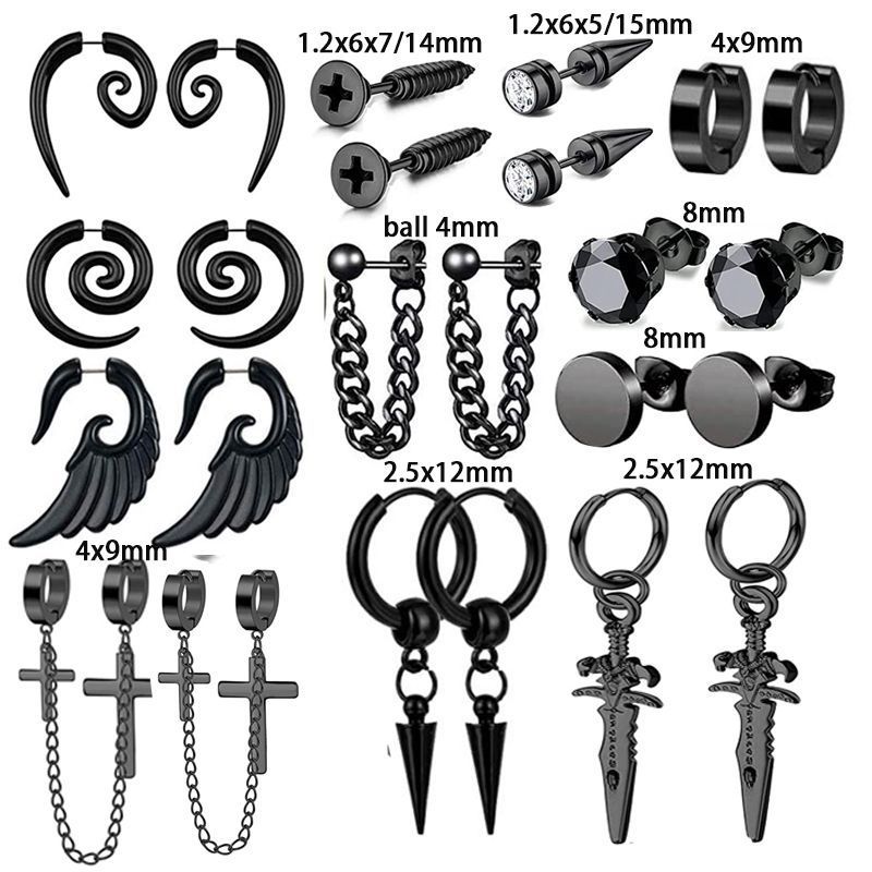 Ohrstecker Herren Modische personalisierte Herrenohrringe Schwarze Ohrringe mit Ohrlöchern Set Herren Temperament Ohrringe_voghion.com