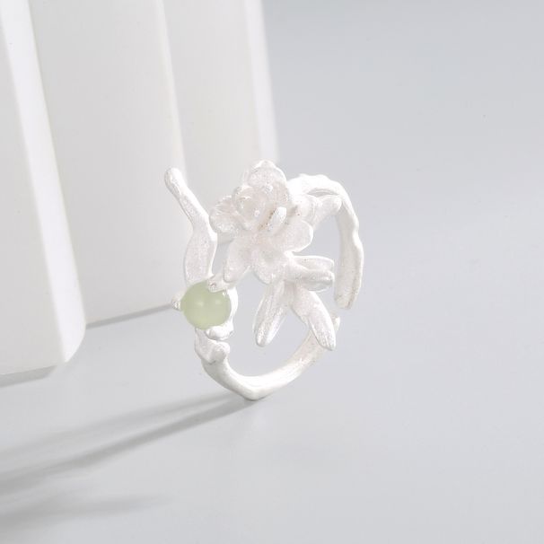 Bague ouverte à l'index, motif iris classique blanc brûlé, design artistique moderne, style chinois tendance._voghion.com