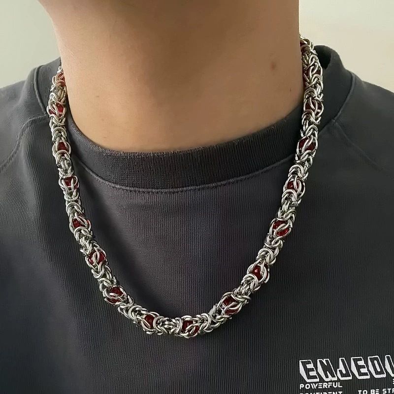 Modny, amerykański styl, markowy, czerwony naszyjnik z tytanowej stali dla mężczyzn, niszowy wzór, gruby łańcuszek obojczykowy, hip-hop, para_voghion.com