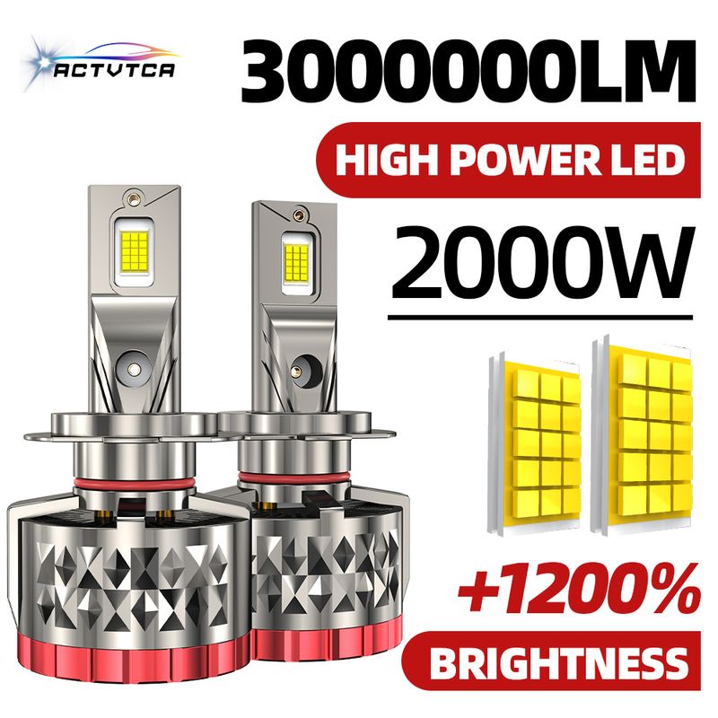 ACTVTCA 2000W H7 H4 H11 CANBUS Lamp 9005 HB3 9006 HB4 H8 H9 9012 HIR2 Car LED Headlight Bulb 3000000LM 12V 24V Auto_voghion.com