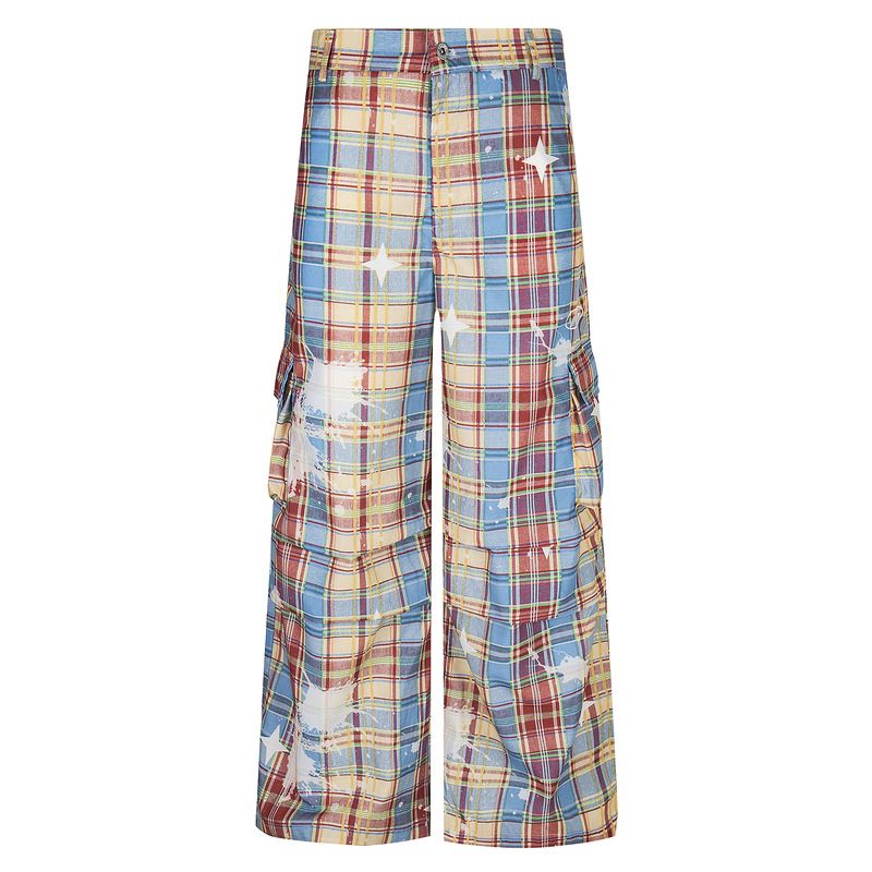 Pantaloni cargo a quadri con graffiti retrò per uomo e donna - Pantaloni da jogging larghi e dritti per la danza di strada con tasche multiple_voghion.com