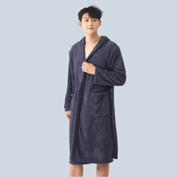 Μπουρνούζι Soft Touch Micro Fleece Hooded Μπουρνούζι βελούδινο μακρύ ρόμπα σπα απορροφητικό μπουρνούζι_voghion.com