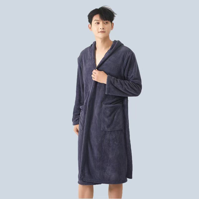 Zachte microfleece badjas met capuchon, zachte lange spa-jas, absorberende badjas_voghion.com