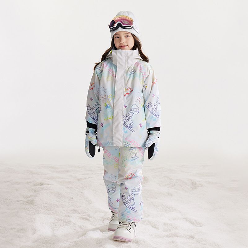 Schneeanzug-Set für Kinder – Wasserdichte und winddichte Skijacke mit handbemaltem Doodle-Design für Jungen und Mädchen_voghion.com