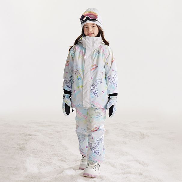 Schneeanzug-Set für Kinder – Wasserdichte und winddichte Skijacke mit handbemaltem Doodle-Design für Jungen und Mädchen_voghion.com