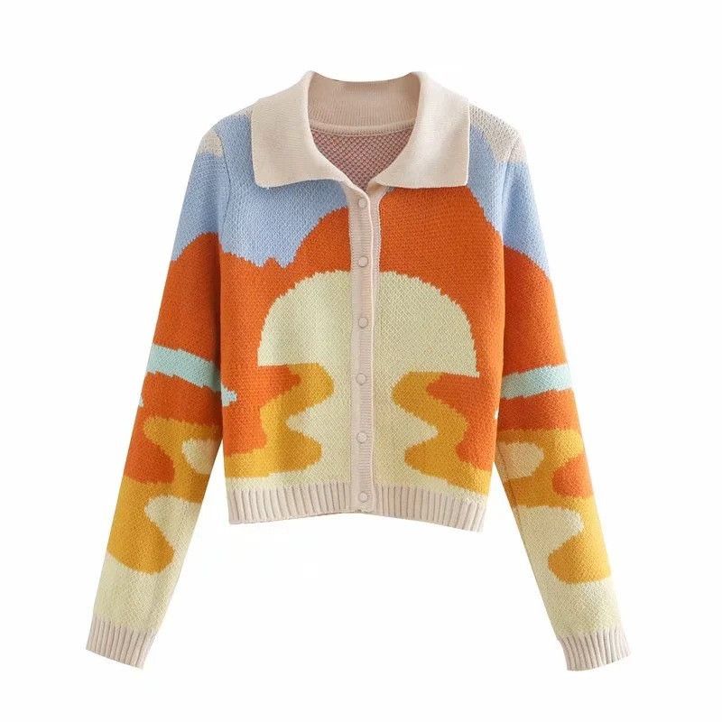 Strickjacke 2024 Herbst Neuware Kontrastfarbe Revers Langarmjacke Damen Hong Kong Kleiner Duft_voghion.com