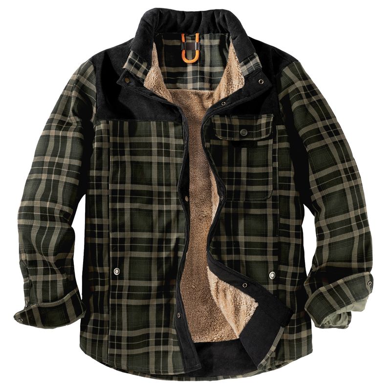 US Plaid Shirt Men's Plush Oversized Winter Warm Pure Cotton Jacket_voghion.com