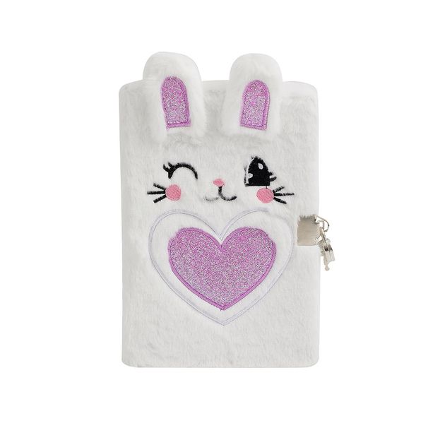 Nouveau carnet de notes lapin de dessin animé pour enfants avec serrure, mignon journal en peluche pour fille, cadeau pour étudiant_voghion.com