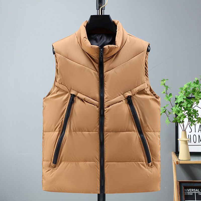 Gilet d'hiver grande taille pour homme, veste décontractée sans manches à col montant tendance, gilet chaud en coton mélangé pour les grandes tailles._voghion.com