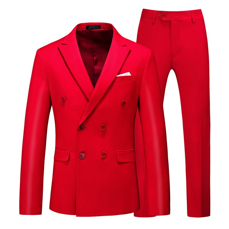 Men's Clothing New Men's Large Size Suit Two Piece Double Breasted Solid Color Hollow Suit_voghion.com