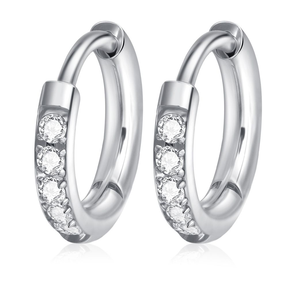 Cross-border Stainless Steel Inlaid Zircon Unisex Small Exquisite Hoop Classic Circle Earrings_voghion.com