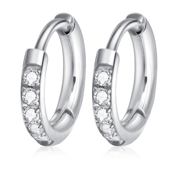 Cross-border Stainless Steel Inlaid Zircon Unisex Small Exquisite Hoop Classic Circle Earrings_voghion.com