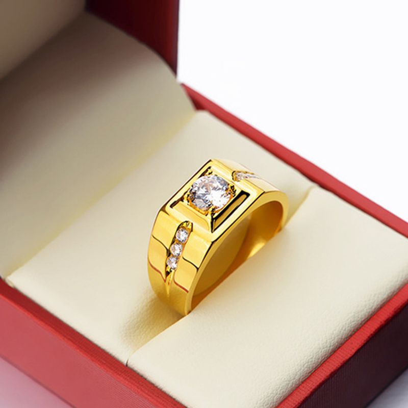 Gentleman Temperament Farbplattierter Herrenring mit dominantem offenem simulierten Diamanten, Living Ring Accessoire_voghion.com