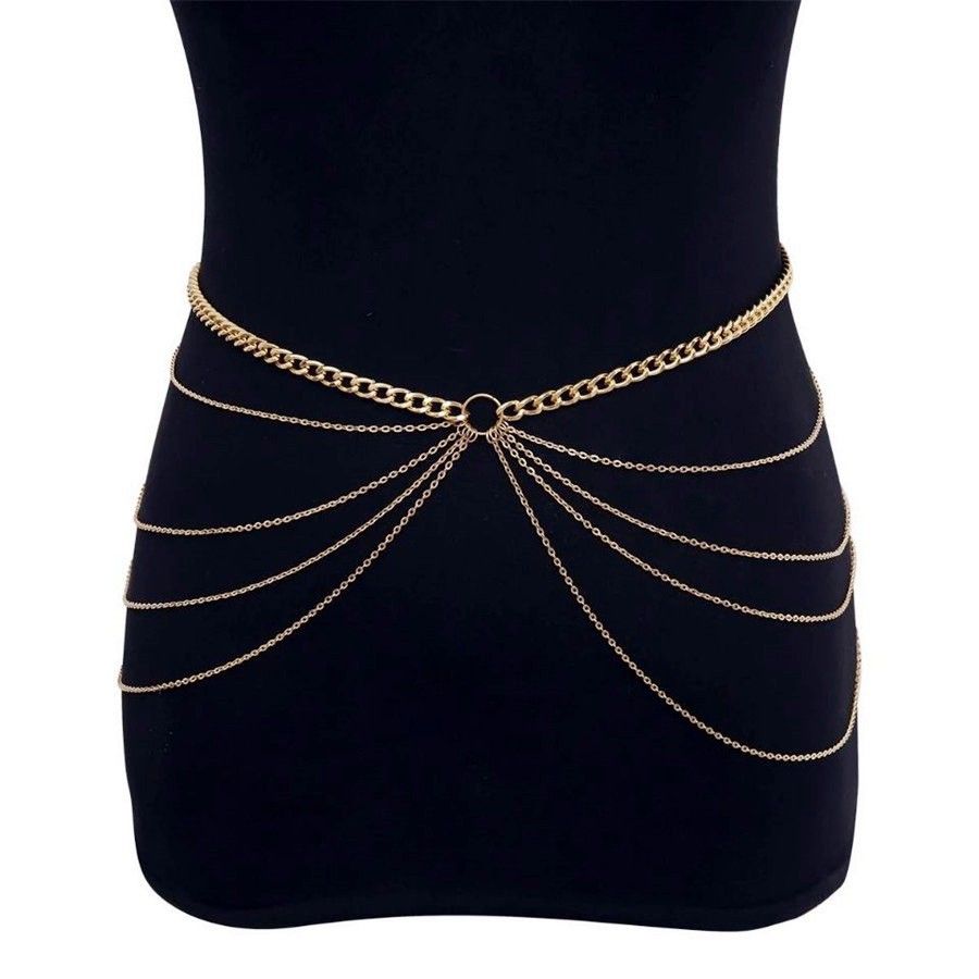 Personalized And Slim Fitting Jewelry, Claw Accessories, Versatile Diamond Inlaid Multi-layer Geometric Waist Chain,_voghion.com