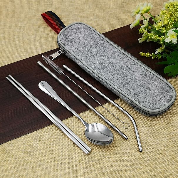 Coltello, forchetta, cucchiaio, bacchette in acciaio inossidabile, set di stoviglie portatili per picnic all'aperto, cucchiaio, bacchette, cannuccia, borsa portaoggetti_voghion.com