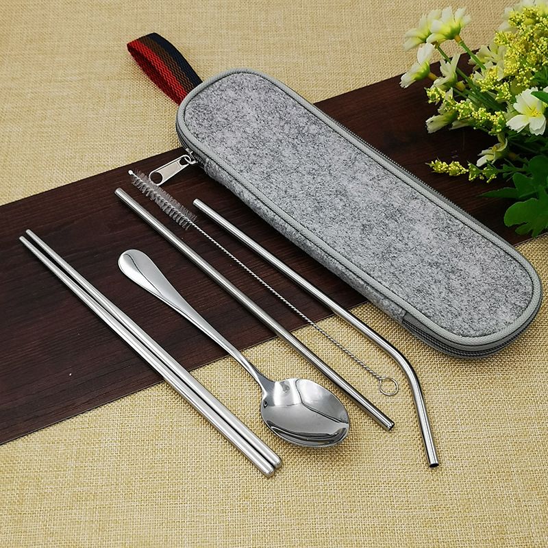 Stainless Steel Knife, Fork, Spoon, Chopsticks Set Outdoor Picnic Portable Tableware Spoon, Chopstick Straw Storage Bag_voghion.com