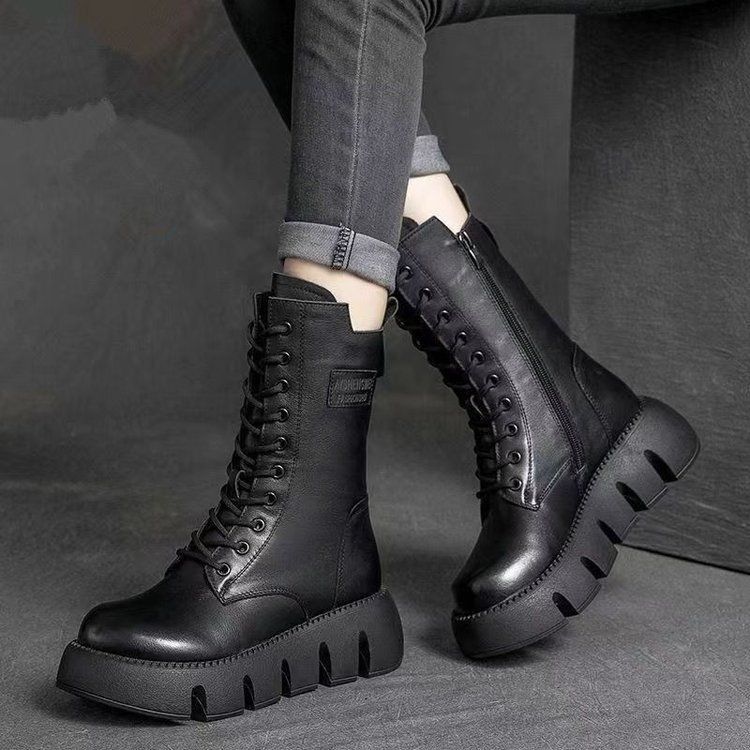 Winter New All-in-one High Top Belt Buckle Muffin Bottom Brown Single Boots_voghion.com