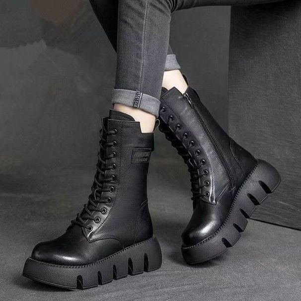 Winter New All-in-one High Top Belt Buckle Muffin Bottom Brown Single Boots_voghion.com
