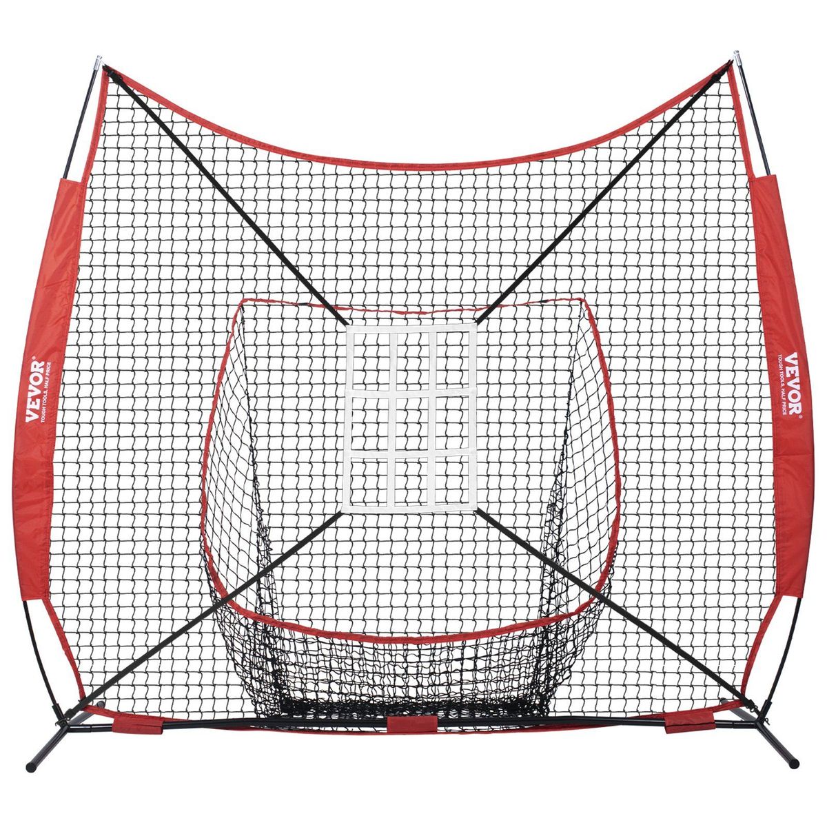 VEVOR 7x7 Ft Baseball Softball Practice Net, Portable Baseball Training Net For Hitting Catching Pitching, Backstop Equipment With Bow Frame, Carry Bag, Strike Zone, 12 Balls, Tee, And Ball Collector_voghion.com