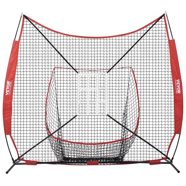 VEVOR 7x7 Ft Baseball Softball Practice Net, Portable Baseball Training Net For Hitting Catching Pitching, Backstop Equipment With Bow Frame, Carry Bag, Strike Zone, 12 Balls, Tee, And Ball Collector_voghion.com