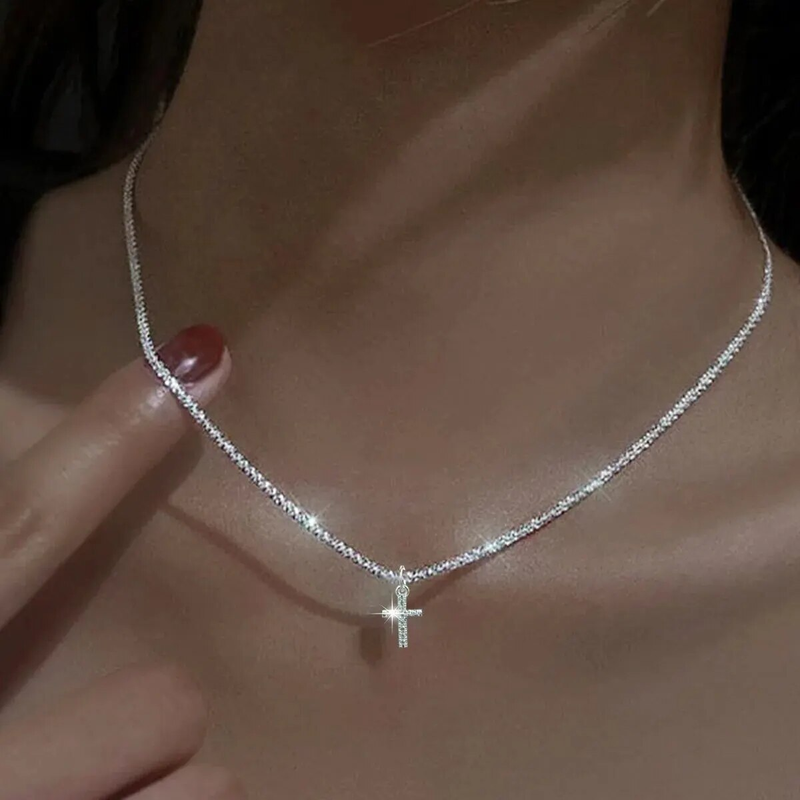 1 Piece Simple In Cauliflower Chain Sparkling Cross Collar Chain Full Star Collar Choker Necklace_voghion.com