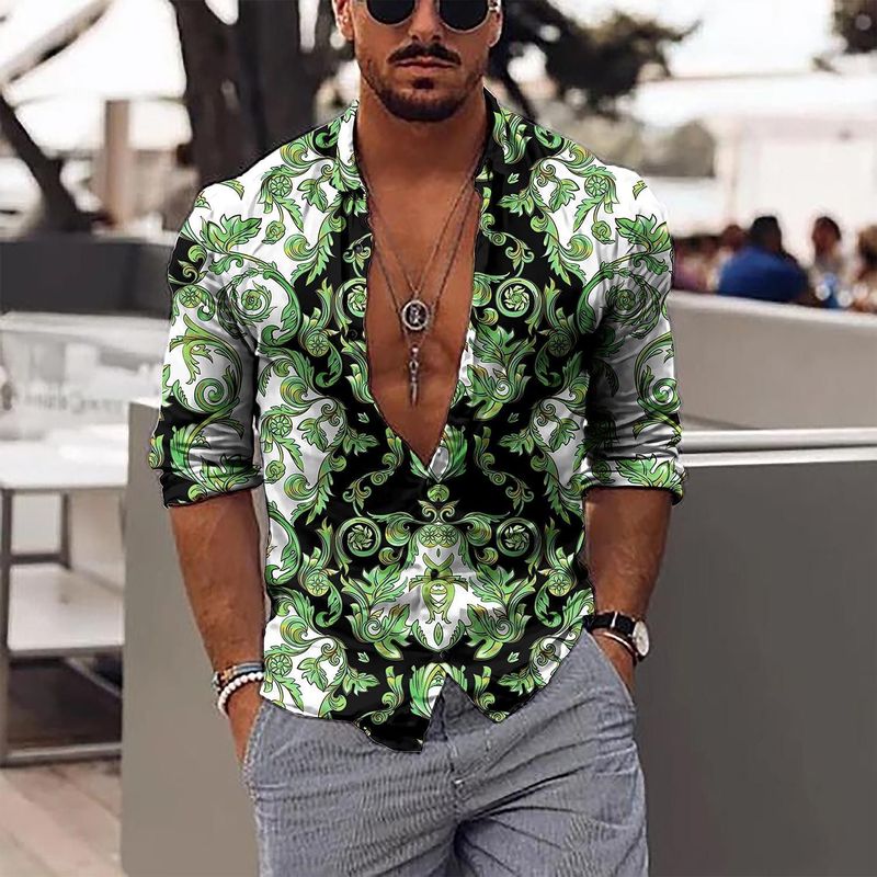 Neu Mode Blume Sommer Herren 3D gedruckt Polo Kragen Langarm Hawaiian Shirt_voghion.com