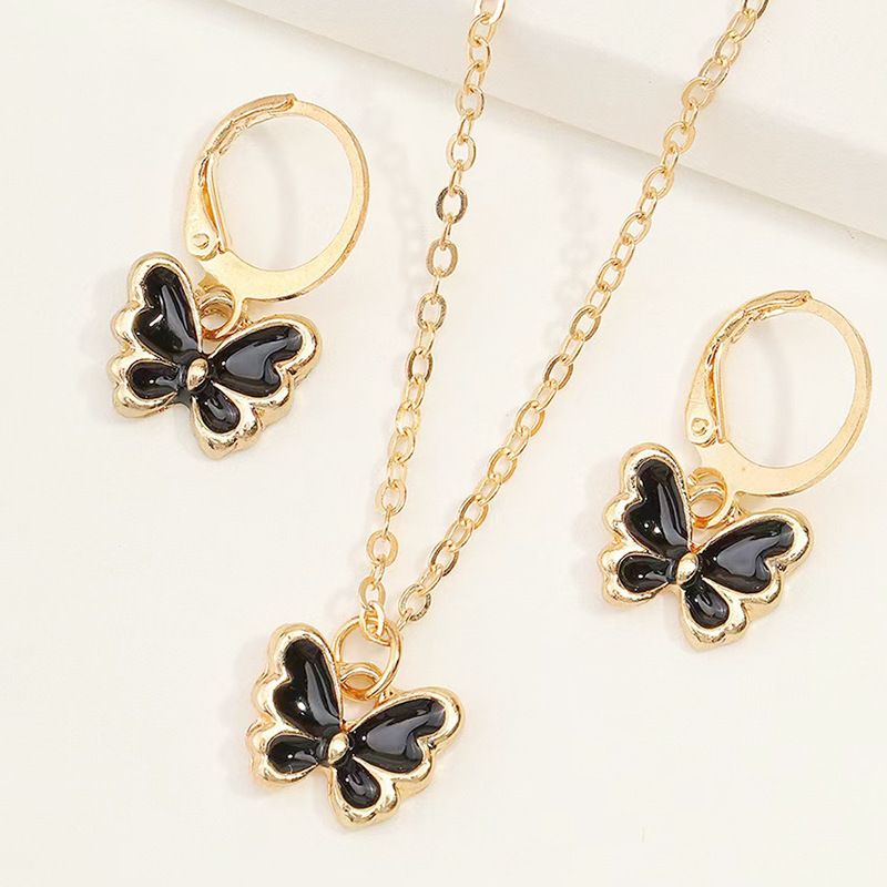 Kinder Halskette kreative Perle Schmetterling Mädchen Schmuck Armband Mädchen Öltropfen Zubehör Ring Ohrringe_voghion.com