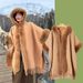 Women's Shawls Shawl Autumn And Winter New Solid Color Cloak Thick Warm Coat Plus Velvet Enlarged Fur Collar Hooded Cloak Versatile_voghion.com