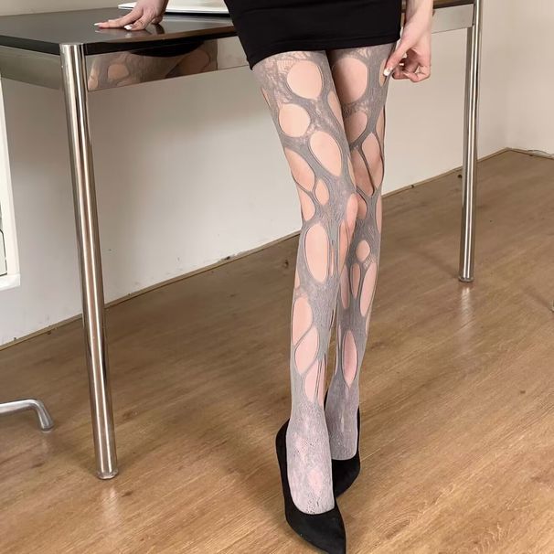 Czarne podarte pończochy siateczkowe nowe łzy osobowość róża puste nieregularne pończochy_voghion.com