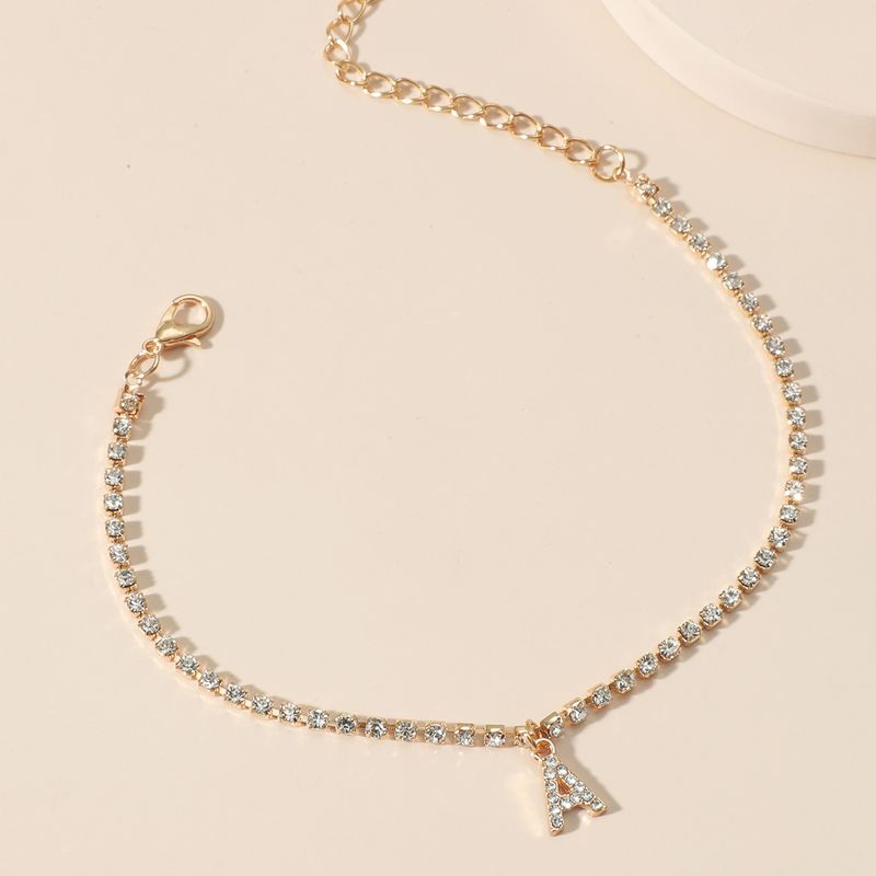 Modisches Strass-Fußkettchen mit eingelegten Diamanten, Tennisball, englischen Buchstaben, personalisiertem Fußkettchen, kreativem Strandfuß_voghion.com
