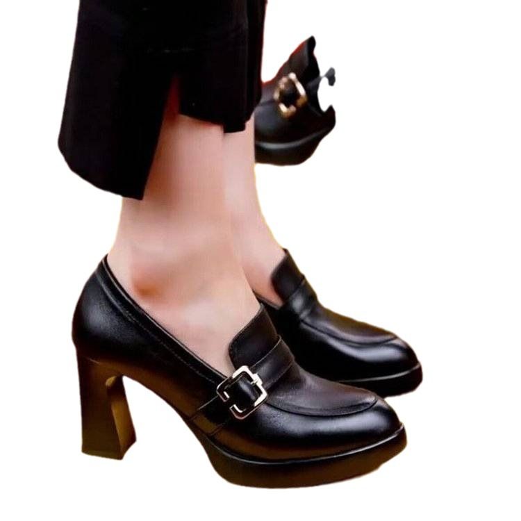 Scarpe da donna in pelle con tacco alto, impermeabili, con plateau e punta arrotondata, 2025, nuove di zecca, primavera, moda_voghion.com