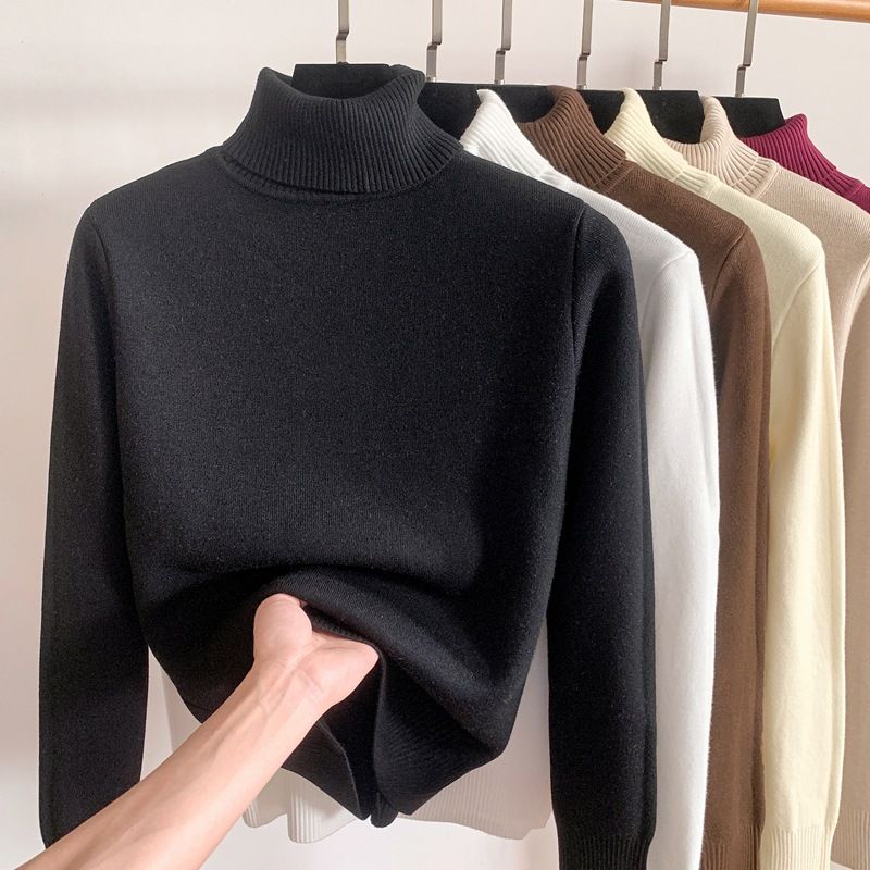 Pull femme automne hiver pull rembourré femmes chaud col roulé bas chemise couleur unie sous-vêtements hauts pulls_voghion.com