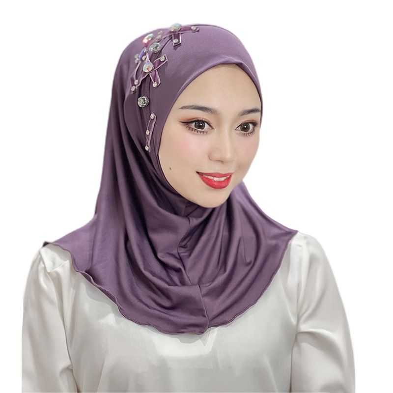 Vrouwen Hijab Effen Kleur Elastische Geometrische Kruispatroon Sjaal Hoed Baotou Hoed Vrouwen Etnische Hoed_voghion.com