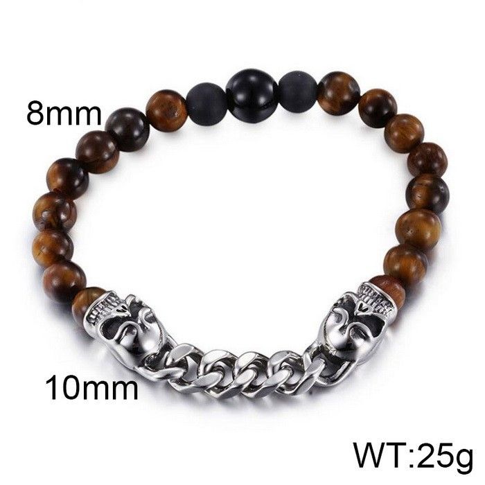 Bracciale da uomo in acciaio al titanio con perline a forma di teschio, pietra vulcanica e occhio di tigre - Gioielli eleganti e resistenti per uomo_voghion.com