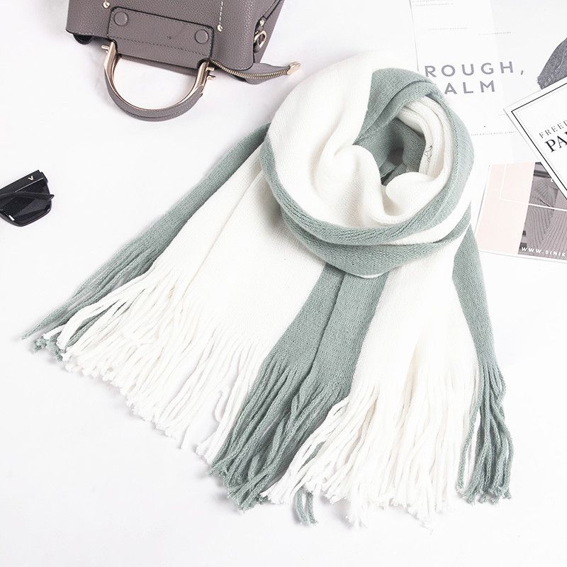 Women's Scarves new warp knitted long tassel color-blocked wool scarf women's knitted scarf shawl_voghion.com